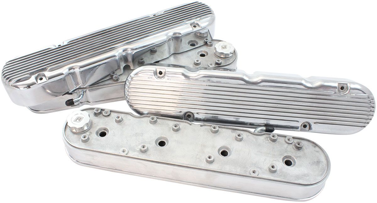 GM LS 2 Piece Retro Finned Valve Cover Set, Polished Finish