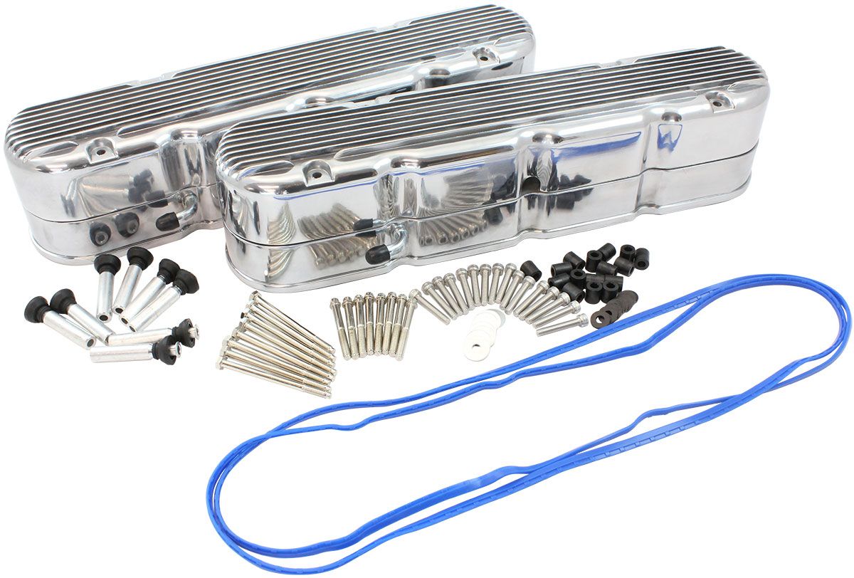 GM LS 2 Piece Retro Finned Valve Cover Set, Polished Finish