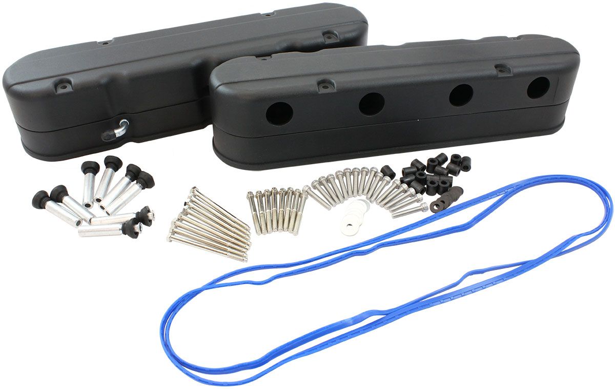 GM LS 2 Piece Retro Smooth Valve Cover Set, Black Finish