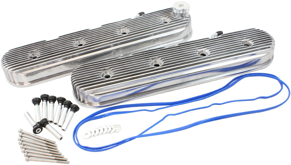 GM LS Retro Finned Valve Cover Set, Polished Finish