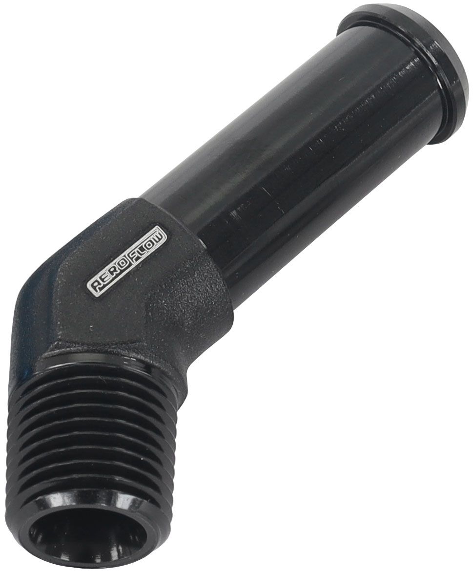 Aeroflow 45° 1/8" Male NPT to 3/8" Barb AF845-02-06BLK