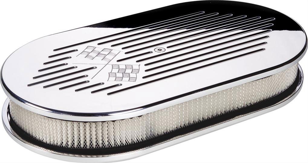 Billet Specialties Polished Aluminium Large Oval Air Cleaner Assembly - Cross Flags BS15427