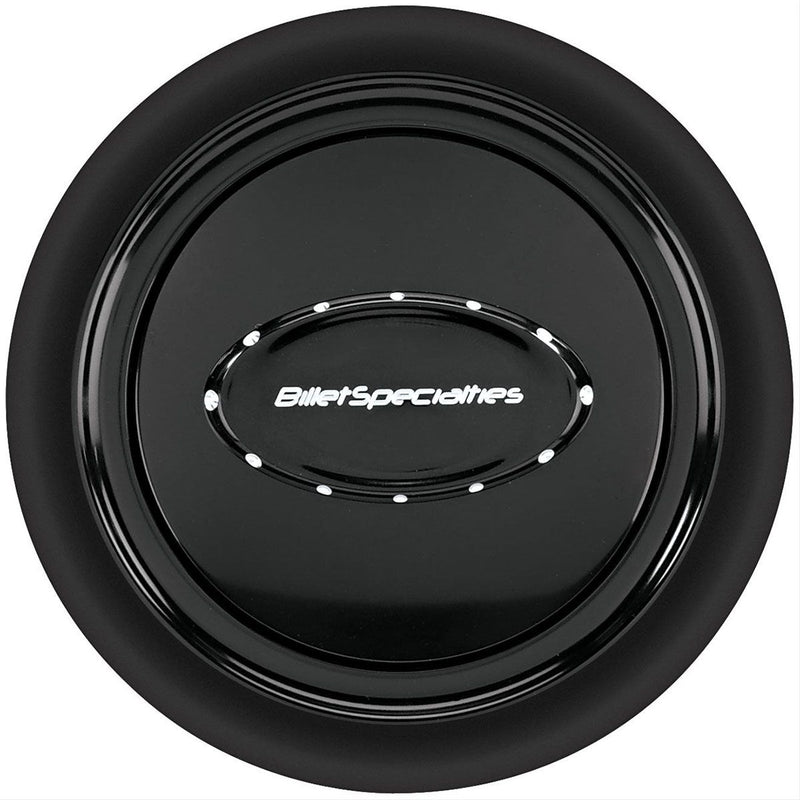 Billet Specialties Billet Smooth Horn Button Pro Style with Logo, Black BS32729