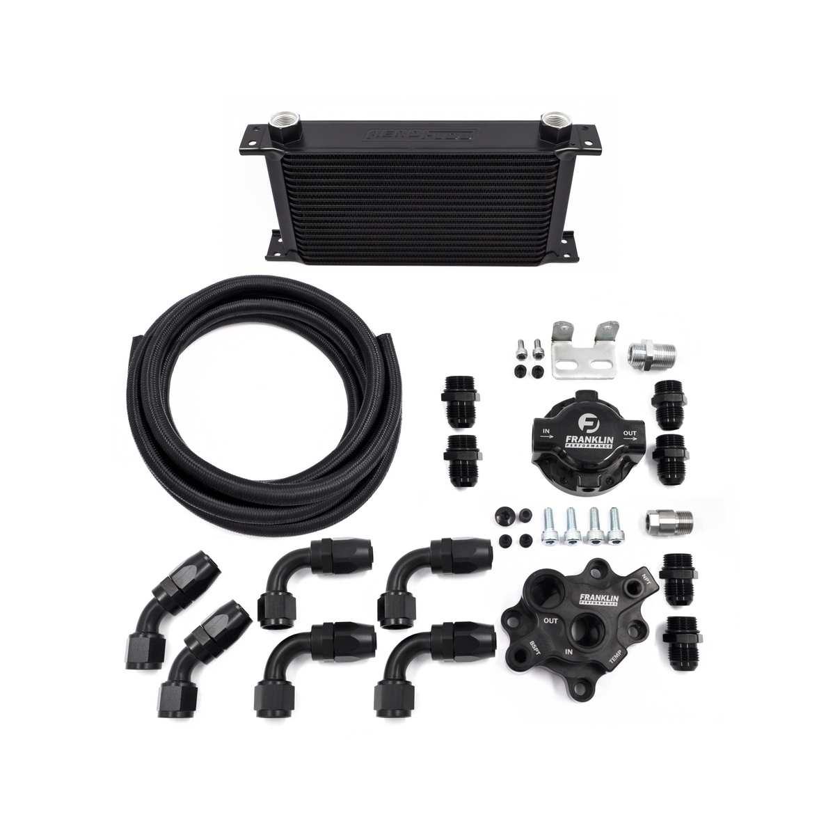 Franklin Performance Oil Filter Relocation & Cooling Kit - Nissan RB Bolt-On Version with Aeroflow Oil Cooler (Bolt-OnOilCooler&RelocationKit)