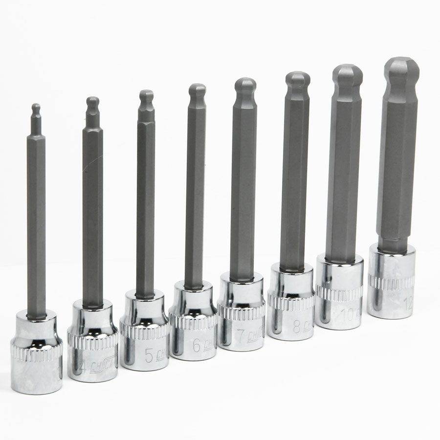 8 PIECE 3/8" DR EXTRA LONG BALL-END HEX BITS SOCKET SET