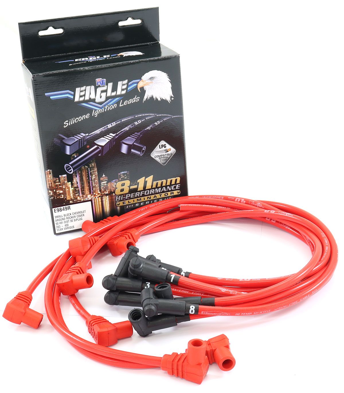 Eagle Leads 9mm Around Valve Cover Style HEI Ignition Lead Set, Red ELE9849R