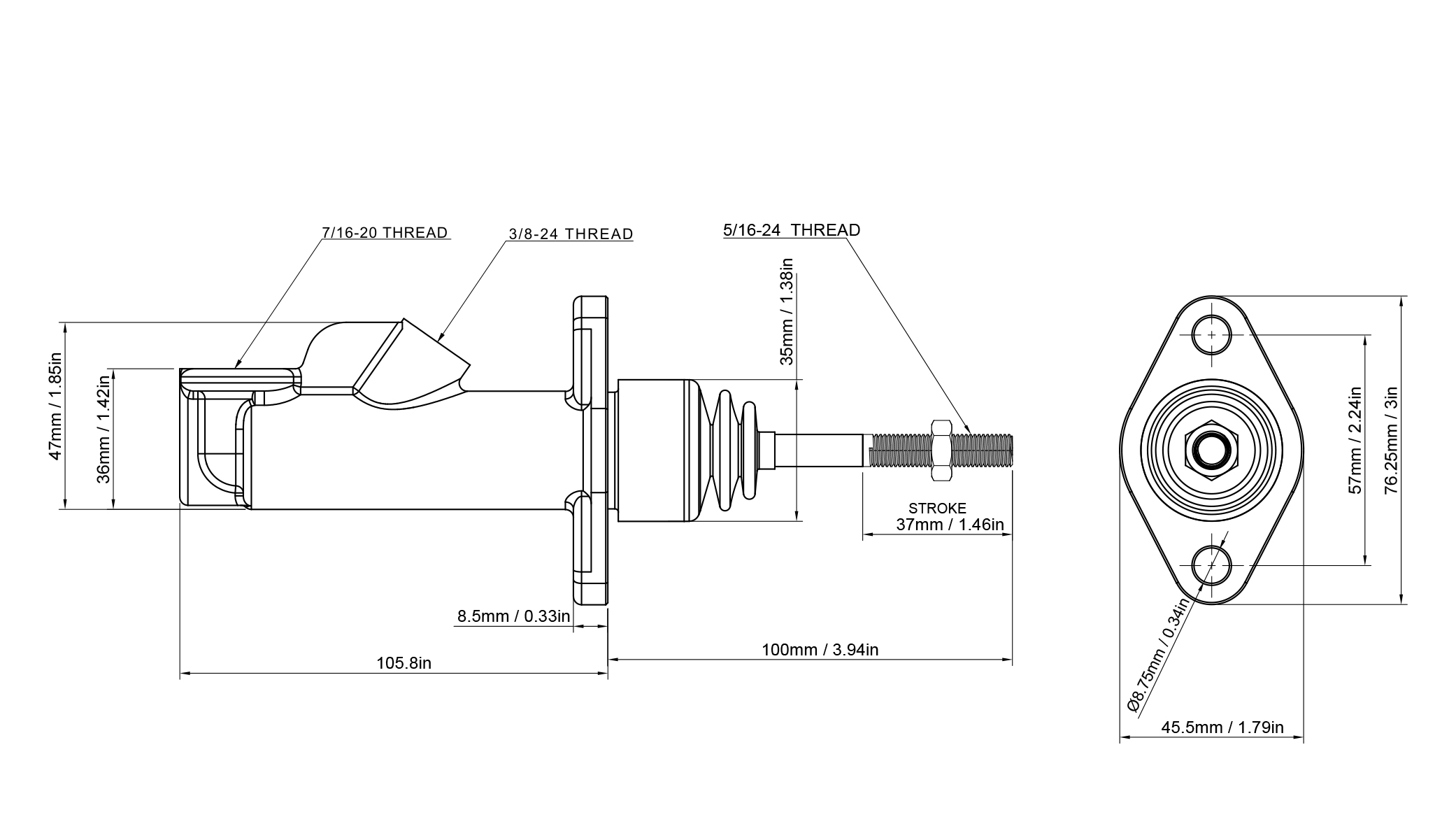 IN-LINE 7/8" master cylinder