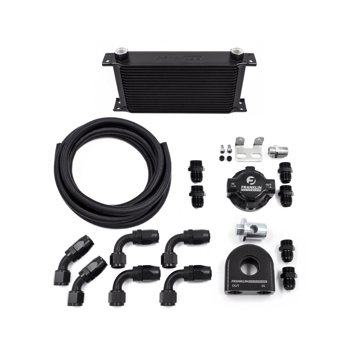 Franklin Performance Oil Filter Relocation & Cooling Kit Low Profile Block Adaptor Version with Aeroflow Oil Cooler