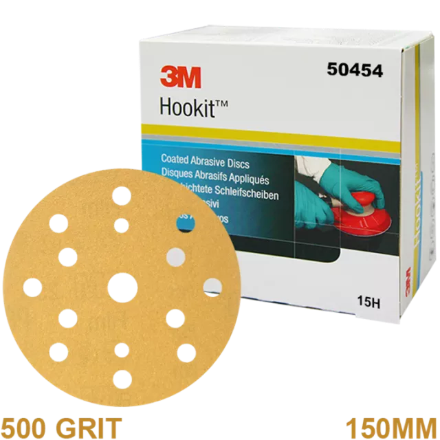 3M 255P HOOKIT GOLD PAPER DISC 500 GRIT 15H 150MM 50454 (BOX 100)