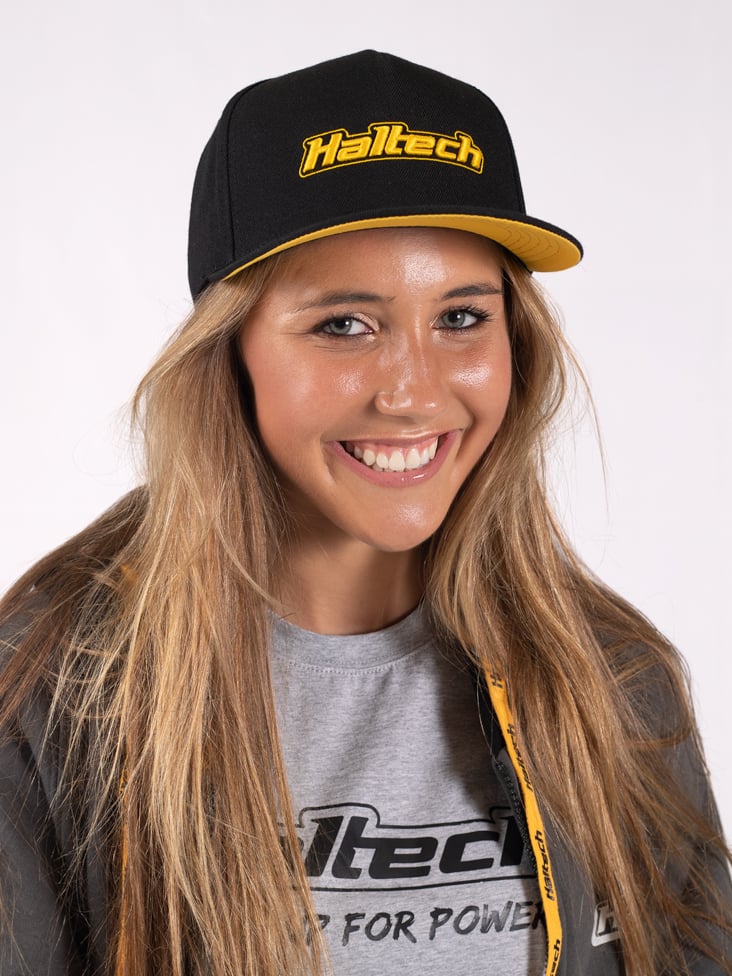 Haltech Snapback Cap Black with Yellow Logo Size: One size fits all