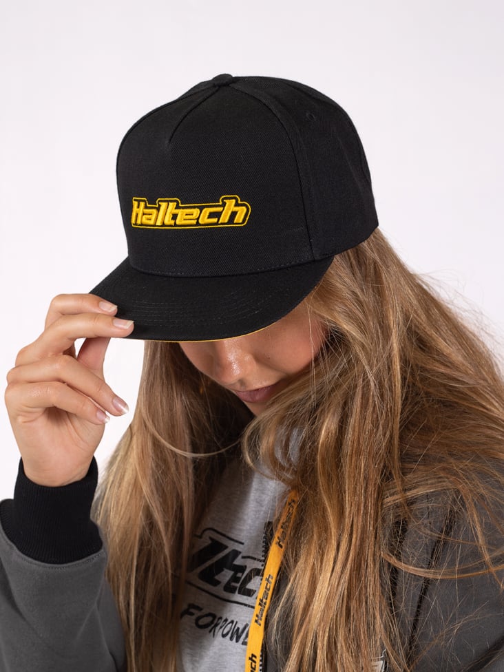 Haltech Snapback Cap Black with Yellow Logo Size: One size fits all