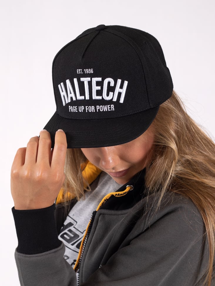 Haltech Snap Back Black with White Text Size: One size fits all.