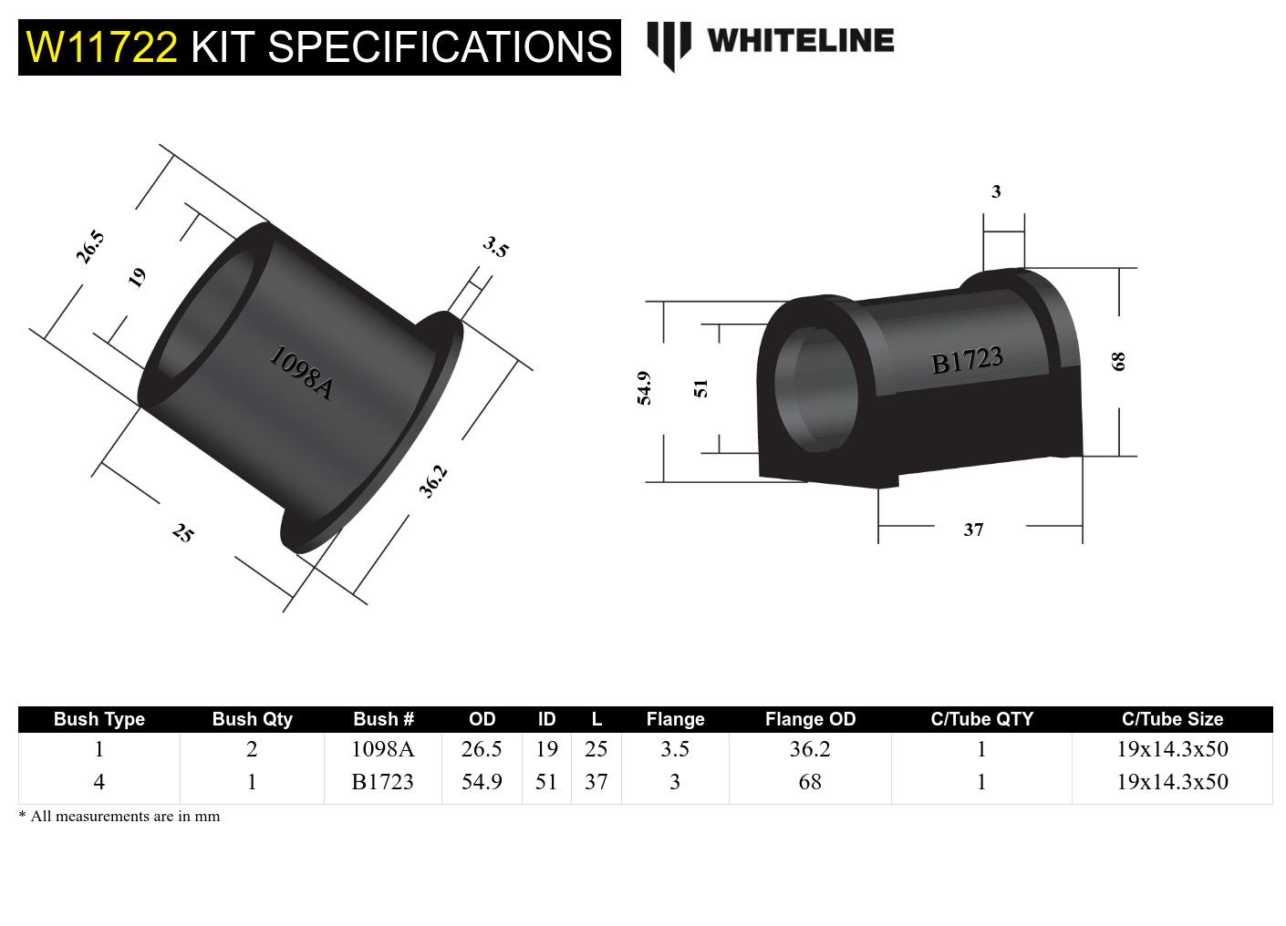 Front Steering Rack and Pinion - Mount Bushing Kit to Suit Toyota Camry, Avalon and Holden Apollo