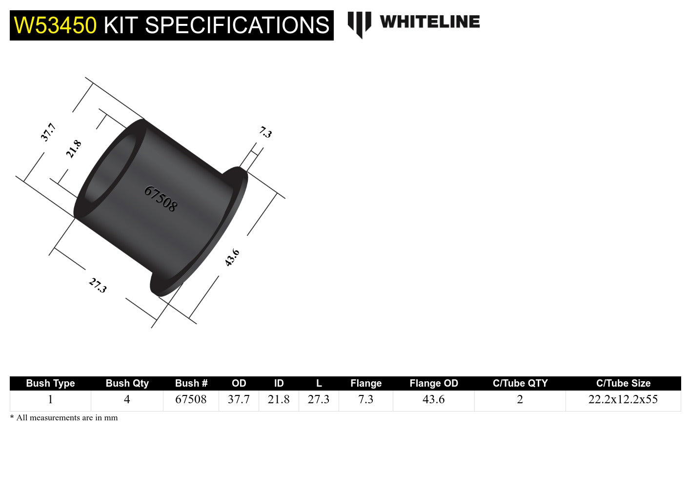 Front Control Arm Lower - Inner Rear Bushing Kit to Suit Hyundai Elantra, I30 and Kia Cerato