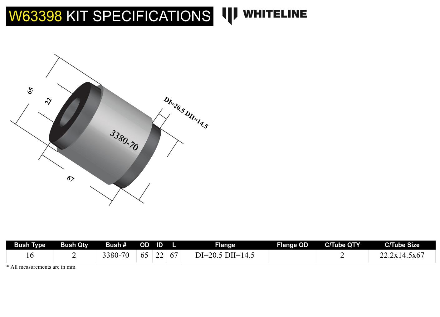 Rear Trailing Arm Lower - Front Bushing Kit t Suit Subaru Liberty and Outback