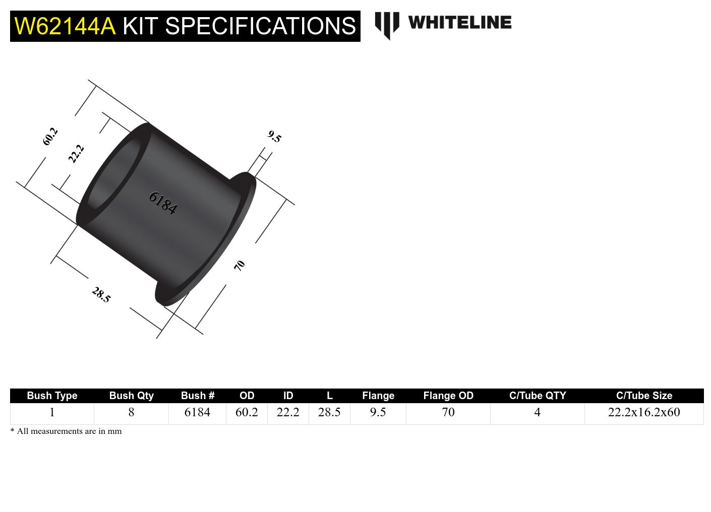 Rear Trailing Arm Lower - Rear Bushing Kit to Suit Mitsubishi Pajero NH, NJ, NK, NL