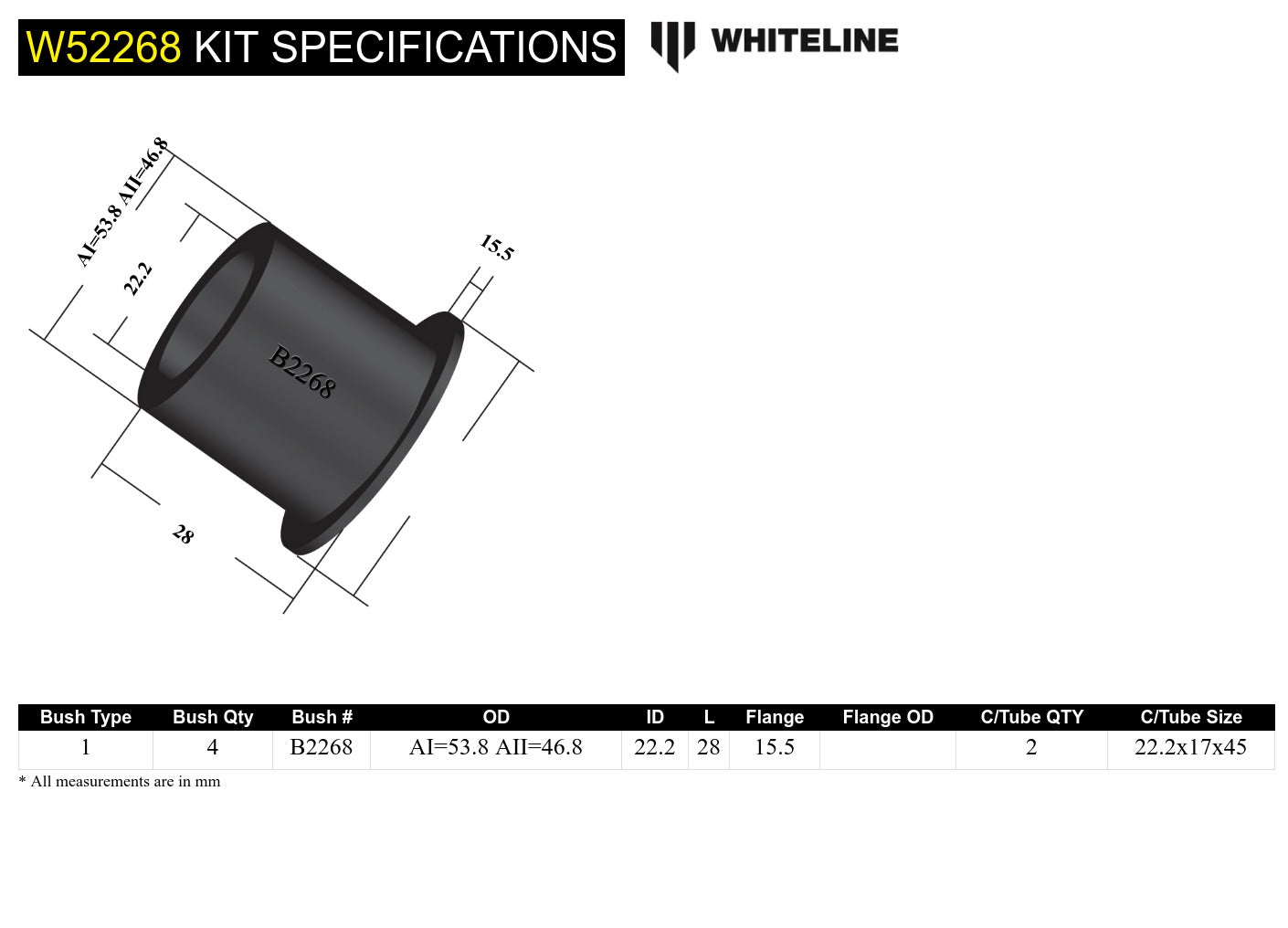 Front Axle Pivot - Bushing Kit to Suit Ford F Series F100, F150, F250 and F350