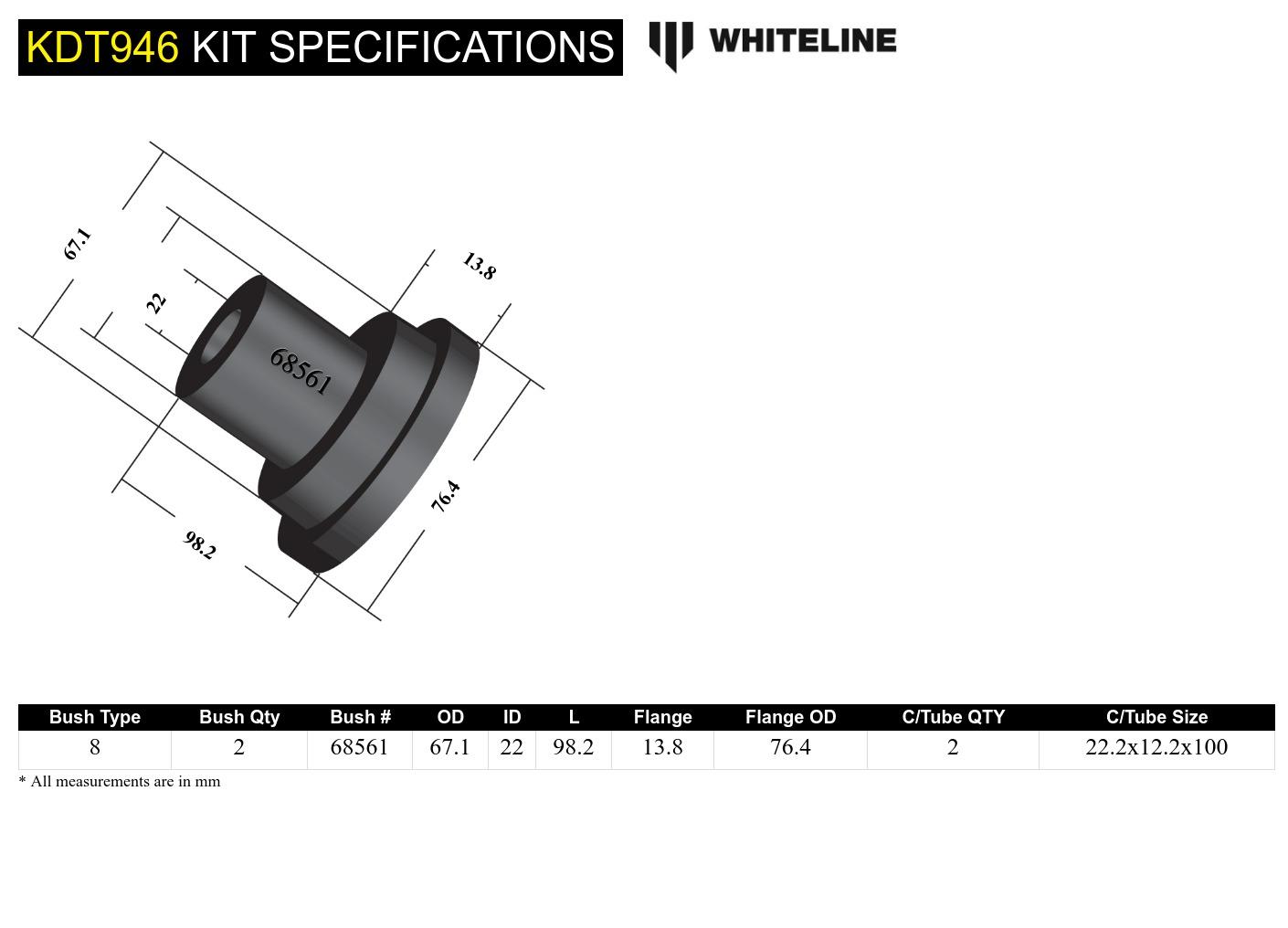 Rear Beam Axle - Bushing Kit to Suit Abarth, Chevrolet, Citroen, Fiat, Opel and Peugeot