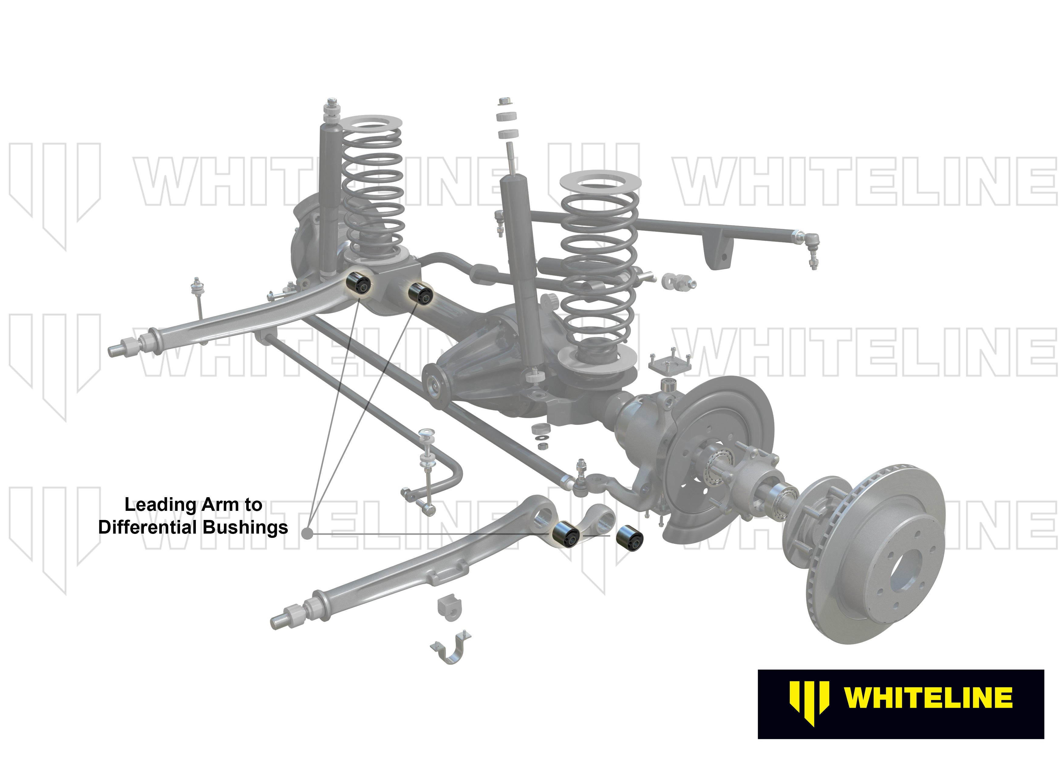 Front Leading Arm - To Differential Bushing Kit Offset to Suit Land Rover Defender and Range Rover Classic