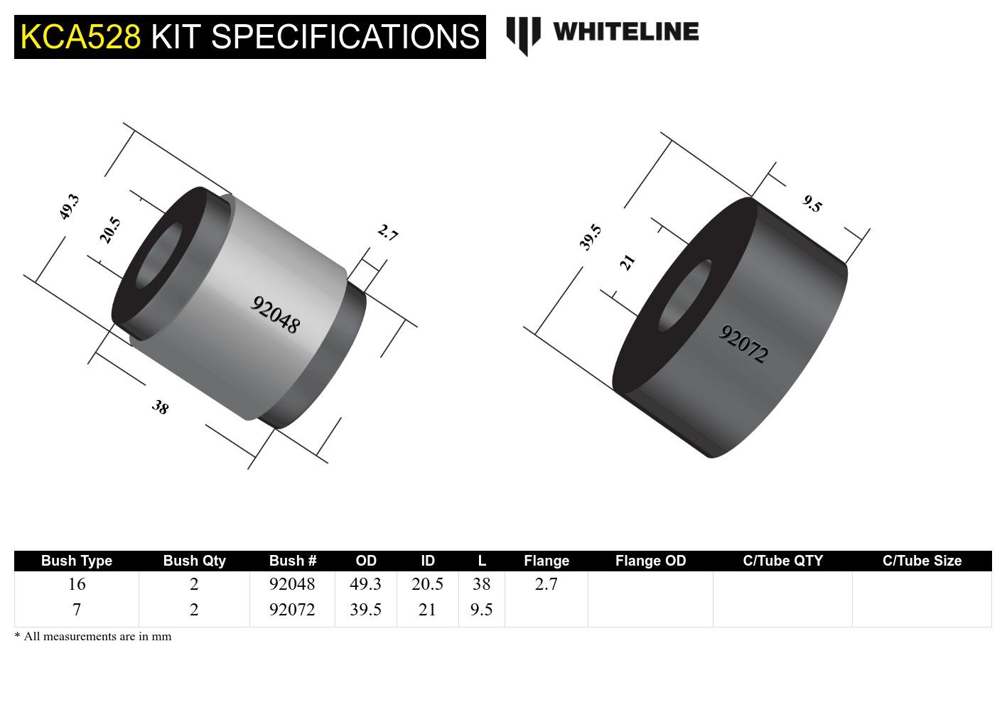 Front Control Arm Lower - Inner Rear Bushing Double Offset Kit to Suit Nissan Pulsar N16