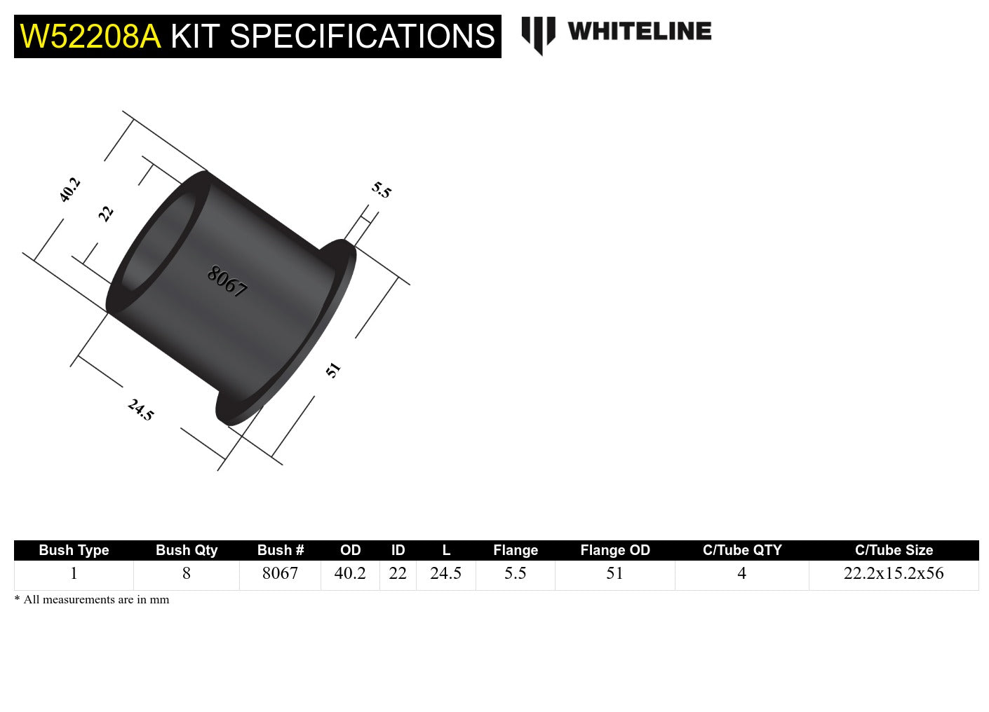 Front Control Arm Upper - Bushing Kit to Suit Mazda MX-5 NA, NB