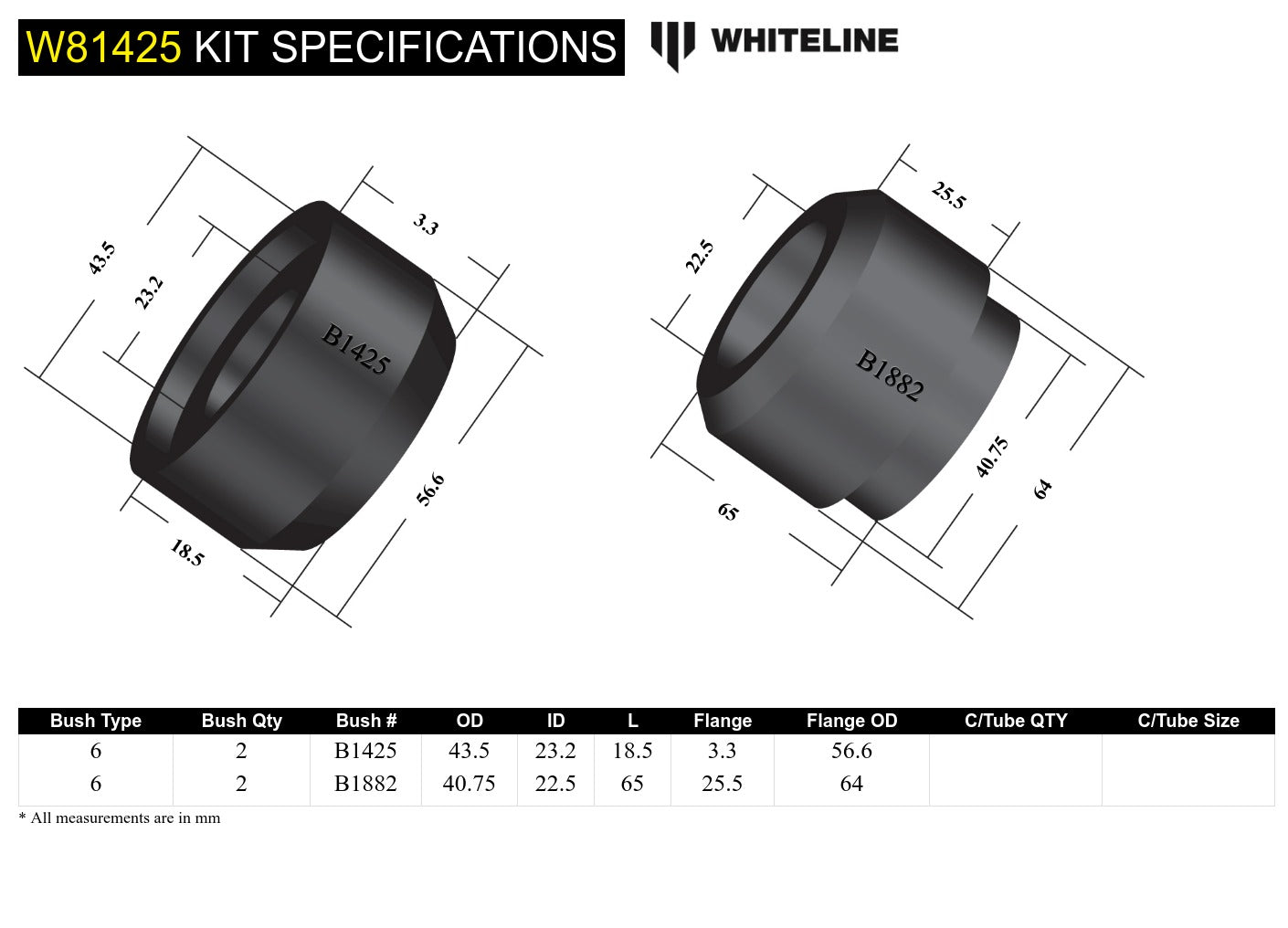 Front Leading Arm - To Chassis Bushing Kit to Suit Ford F Series F100, F150, F250 and F350