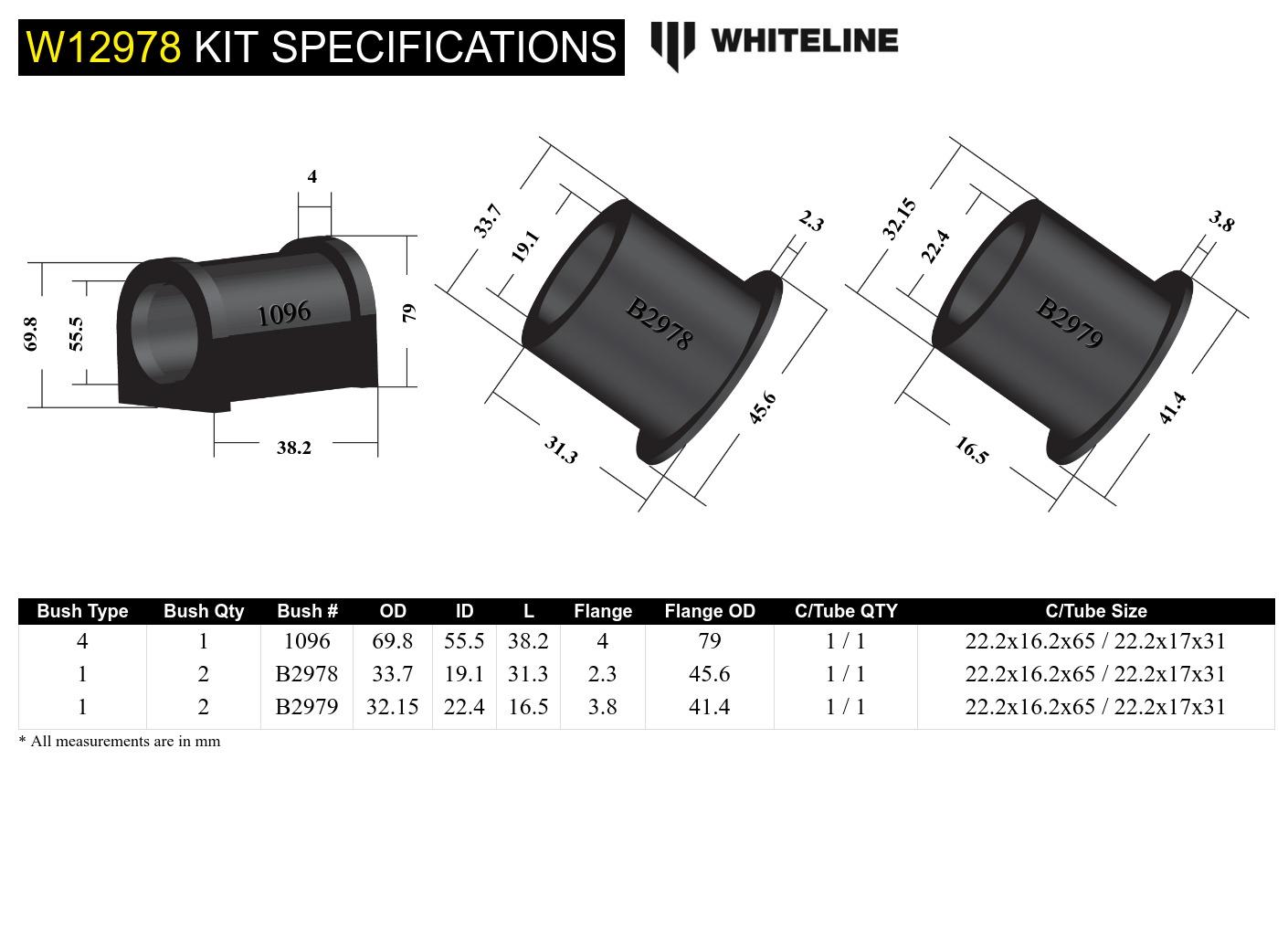 Front Steering Rack and Pinion - Mount Bushing Kit to Suit Toyota Prado and 4Runner