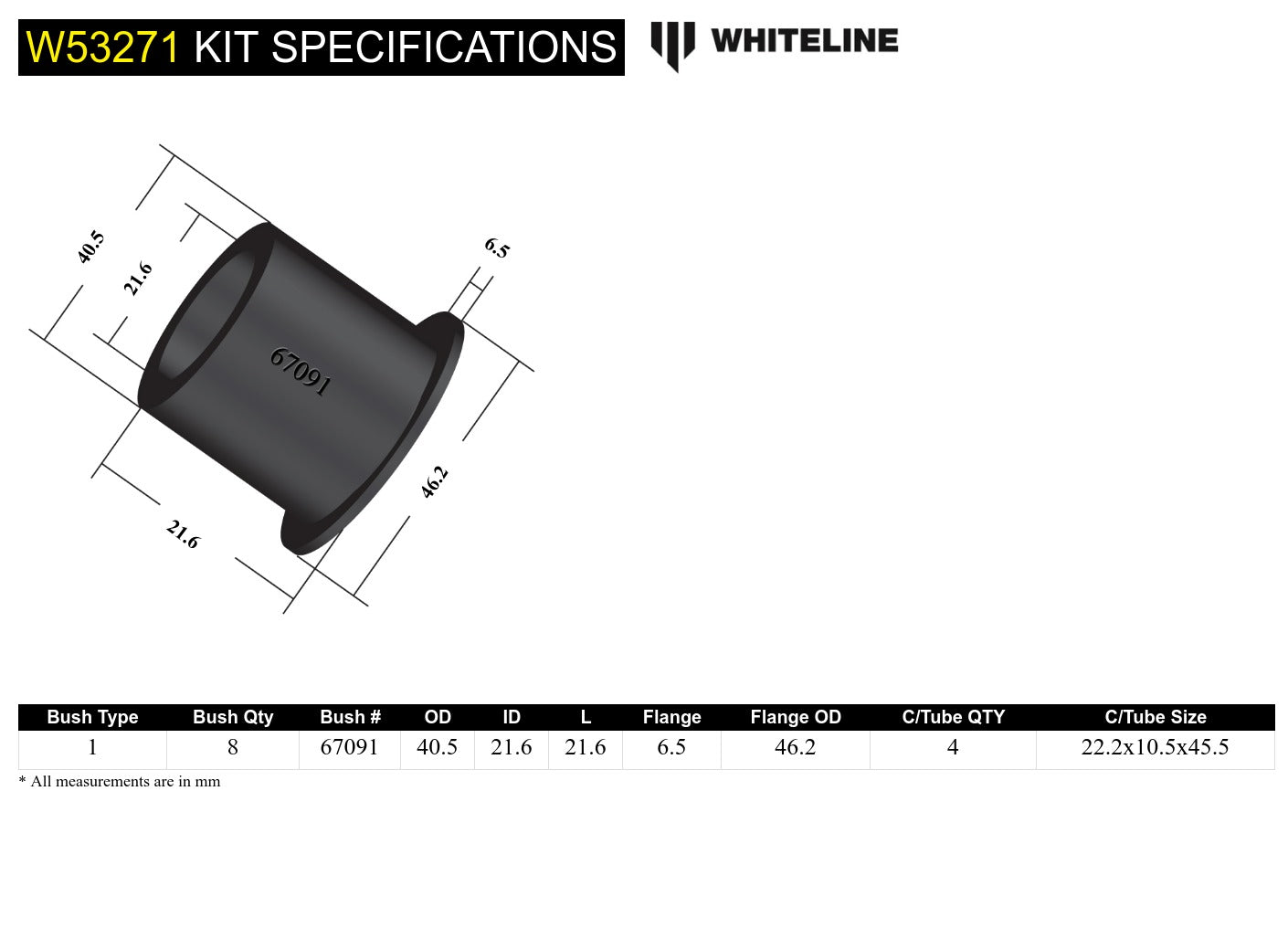 Front Control Arm Upper - Bushing Kit to Suit Hyundai Sonata NF and Grandeur TG