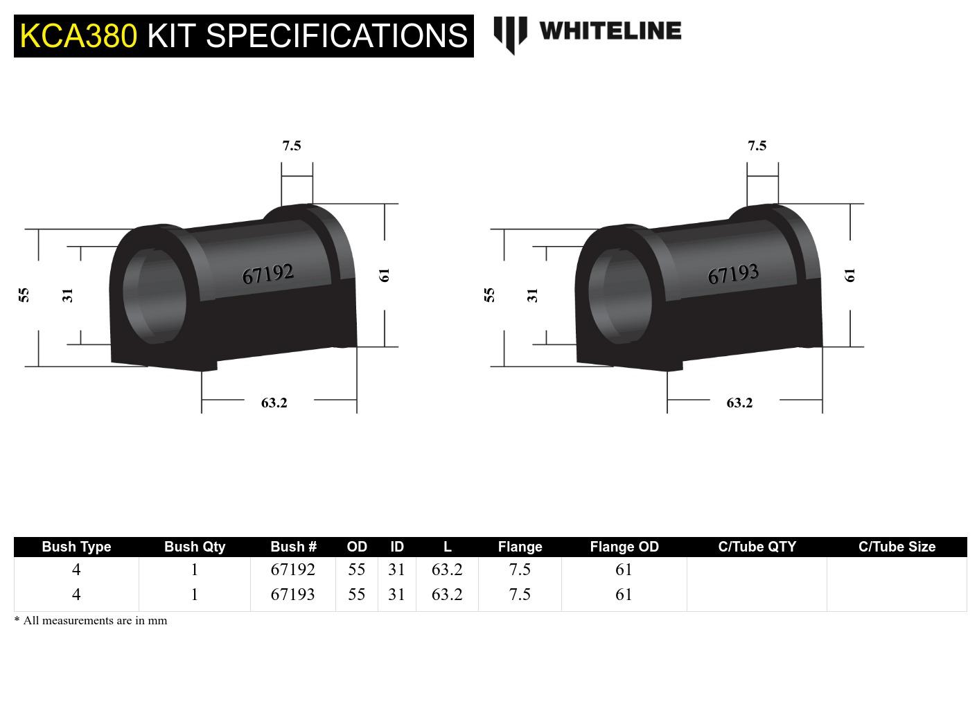 Front Control Arm Lower - Inner Rear Bushing Double Offset Kit to Suit Mazda RX-7 FC Series IV, V