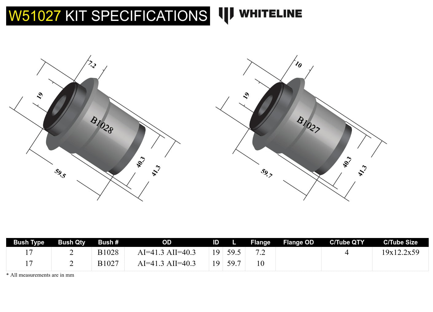 Front Control Arm Lower - Bushing Kit to Suit Holden Gemini TX, TC, D, TE, TF, TG