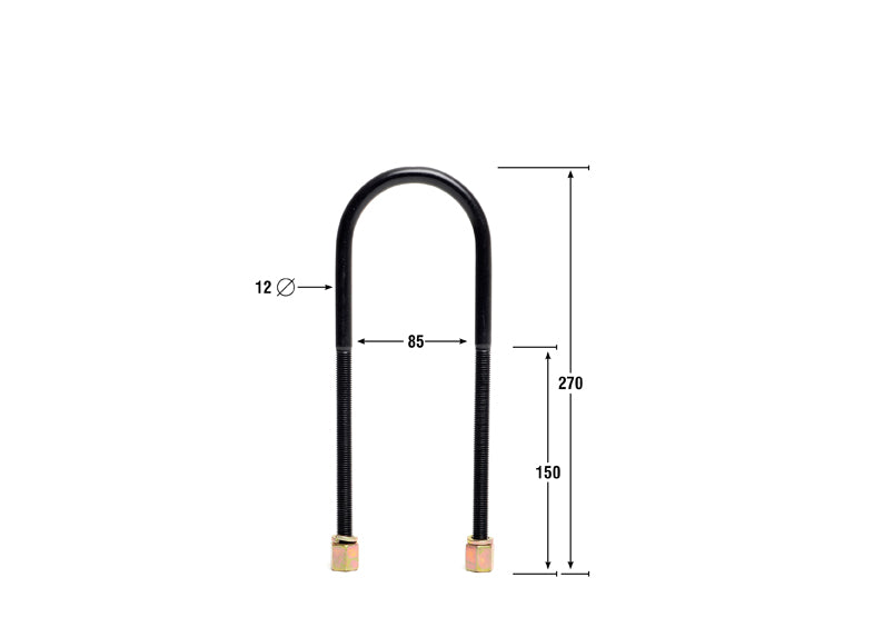 Universal U Bolts - ID=85mm, L=270mm, Thread=M12 - round top