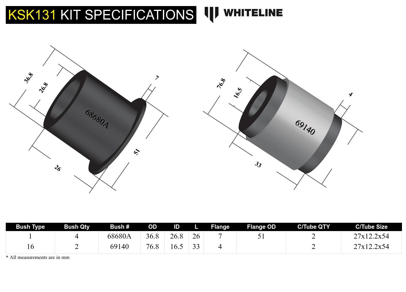 Front Control Arm Lower - Arm Service Kit to Suit Whiteline Control Arm KTA252