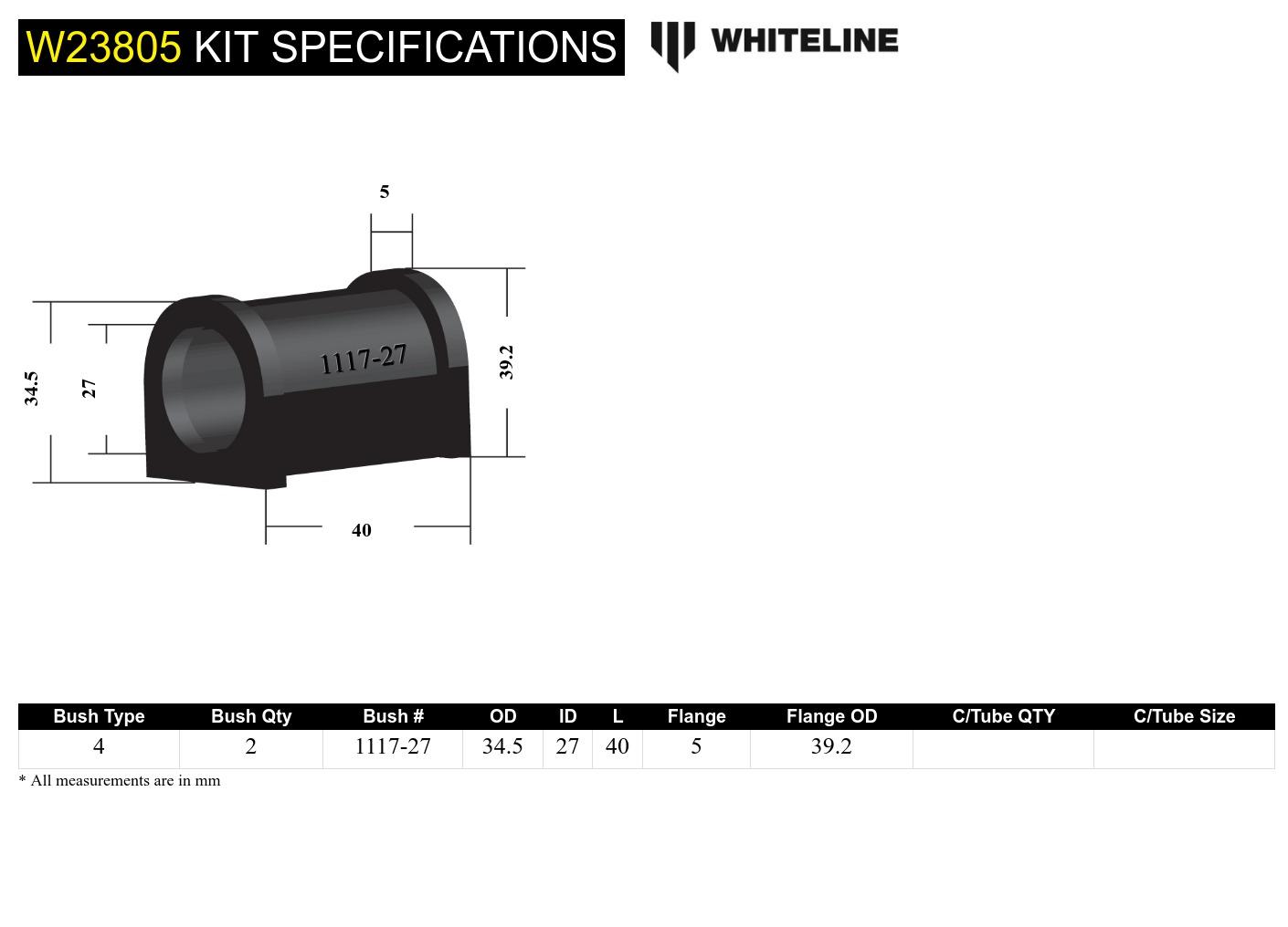 Front Sway Bar Mount - Bushing Kit 27mm to Suit Mitsubishi Triton MK 4wd