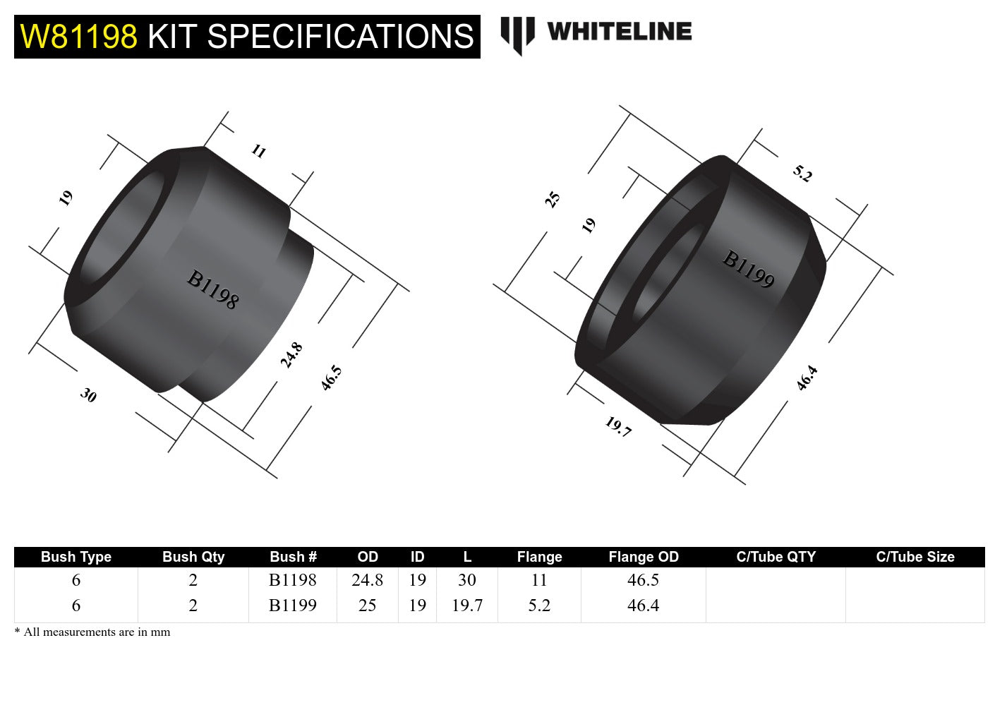 Front Strut Rod - To Chassis Bushing Kit to Suit Hyundai Excel, Mitsubishi Colt and Mirage