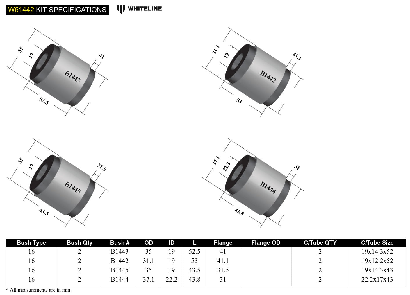 Rear Control Arm Lower - Bushing Kit to Suit Toyota Camry and Holden Apollo