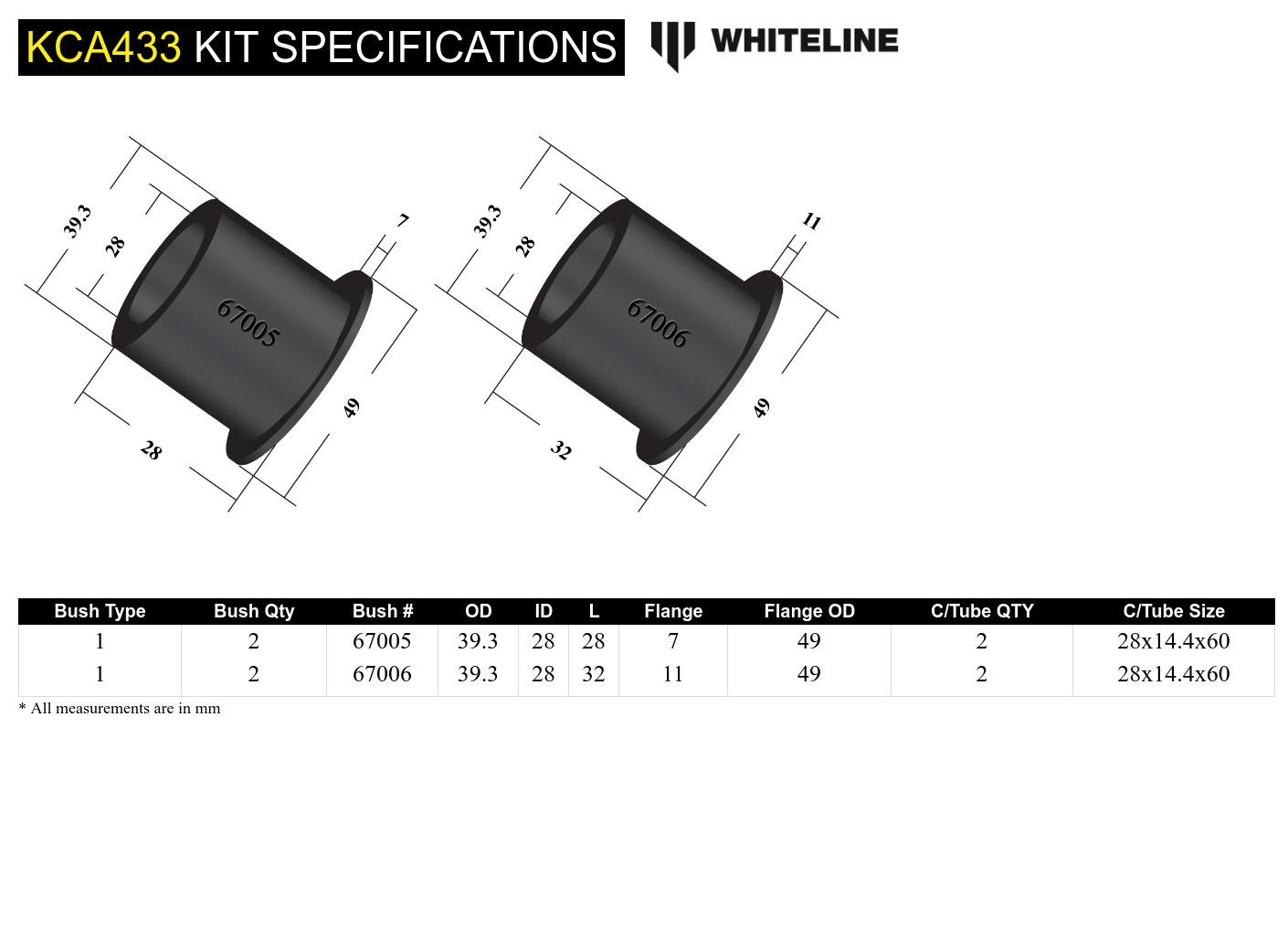 Front Control Arm Lower - Bushing Kit Double Offset to Suit Ford Mustang S197