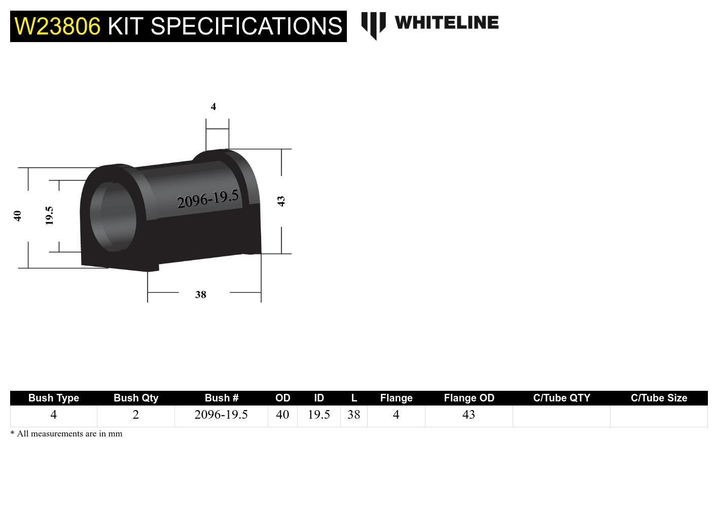 Front Sway Bar Mount - Bushing Kit 19.5mm to Suit Mitsubishi Challenger PA and Triton MK