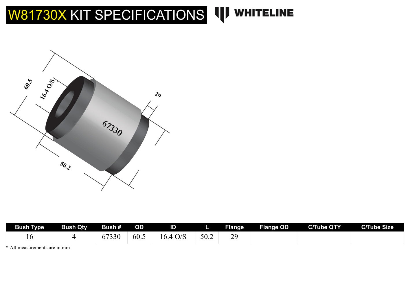 Front Leading Arm - To Differential Bushing Kit Extra Offset to Suit Nissan Patrol GQ, GU and Toyota Land Cruiser 80, 105 Series