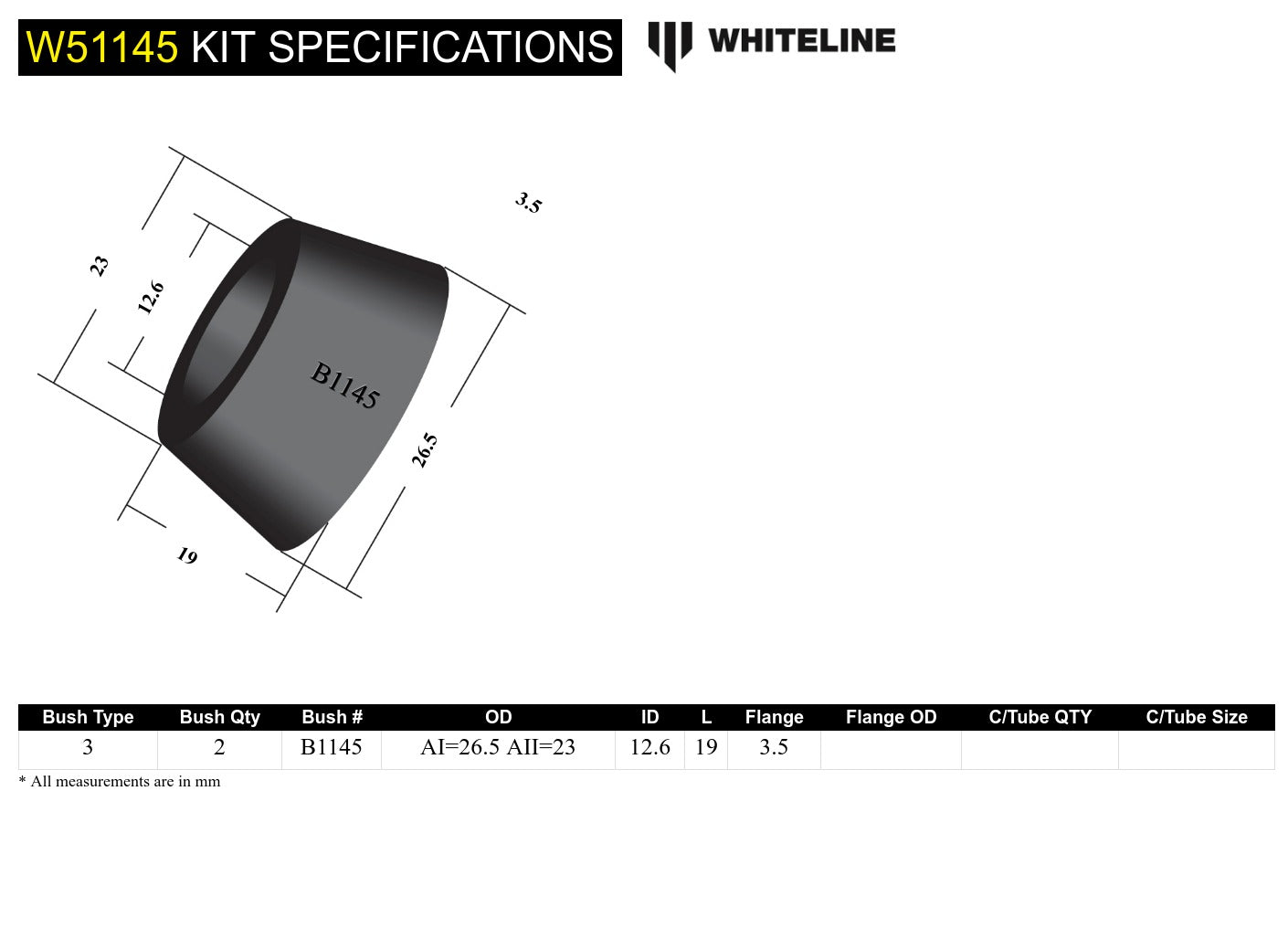 Front Control Arm Lower - Inner Bushing Kit to Suit Austin/Leyland Mini and Moke