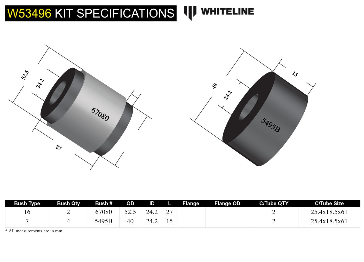 Front Control Arm Lower - Inner Rear Bushing Kit to Suit Toyota Corolla AE101 and Holden Nova LG