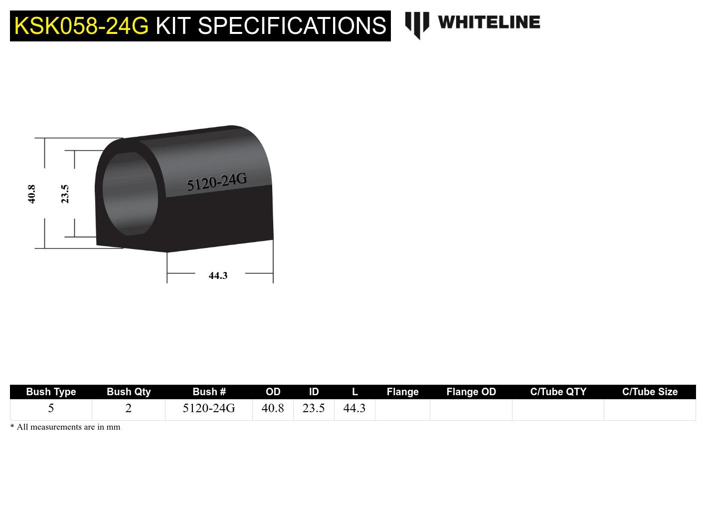 Sway Bar Mount - Bushing Kit 24mm to Suit Whiteline Sway Bars