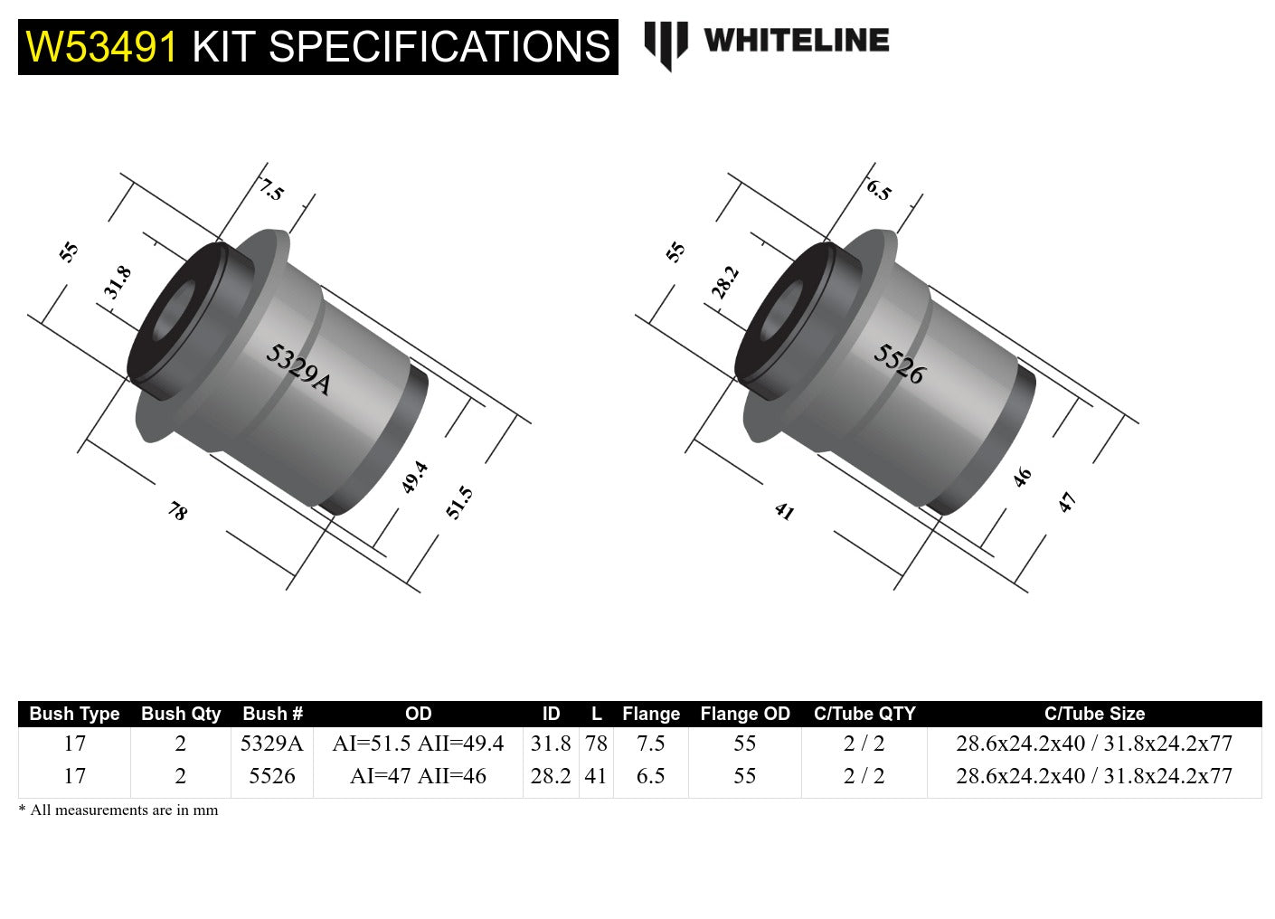 Front Control Arm Upper - Bushing Kit to Suit Mitsubishi L400 WA