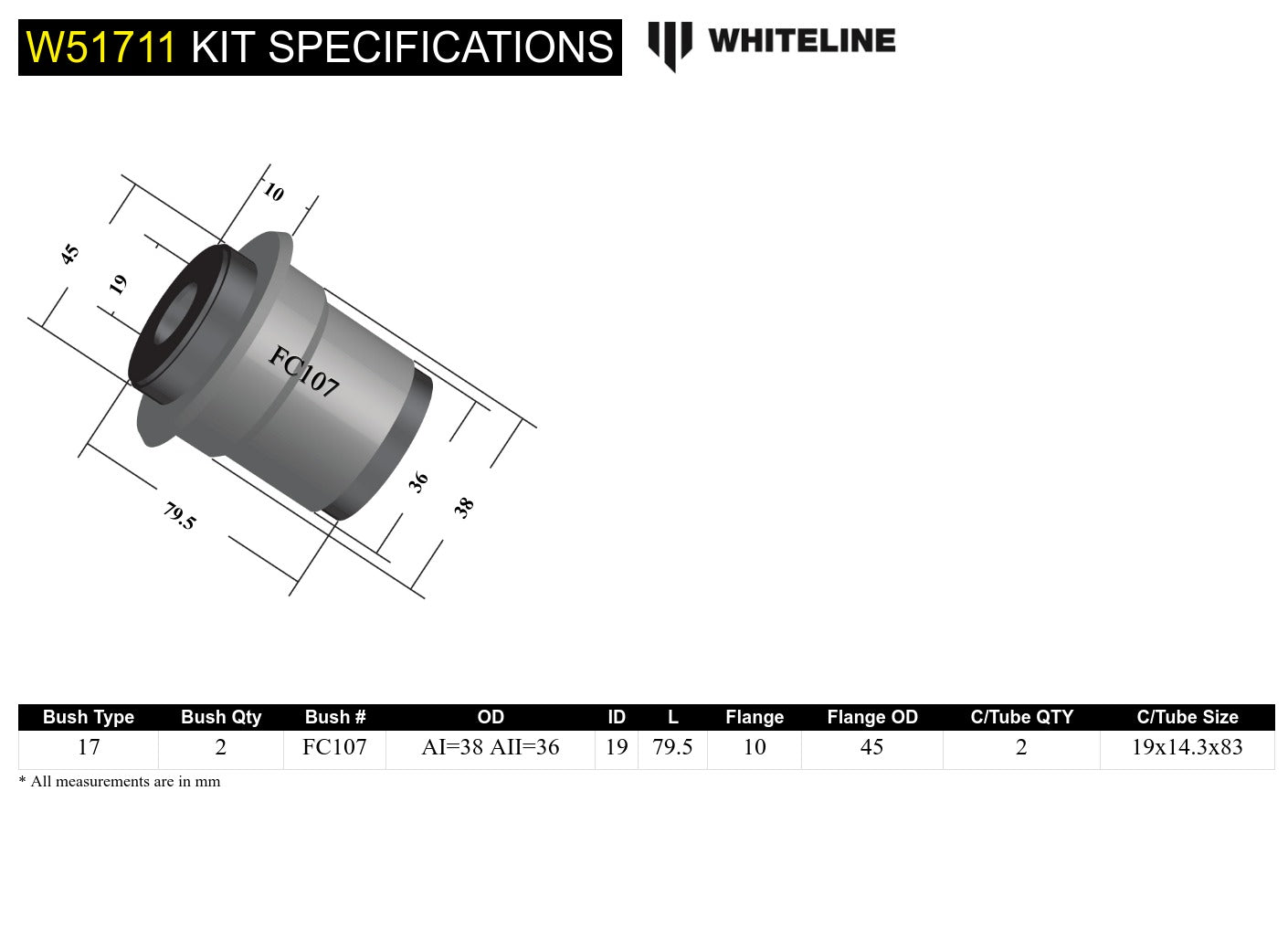 Front Control Arm Lower - Inner Bushing Kit to Suit Ford Cortina TE, TF