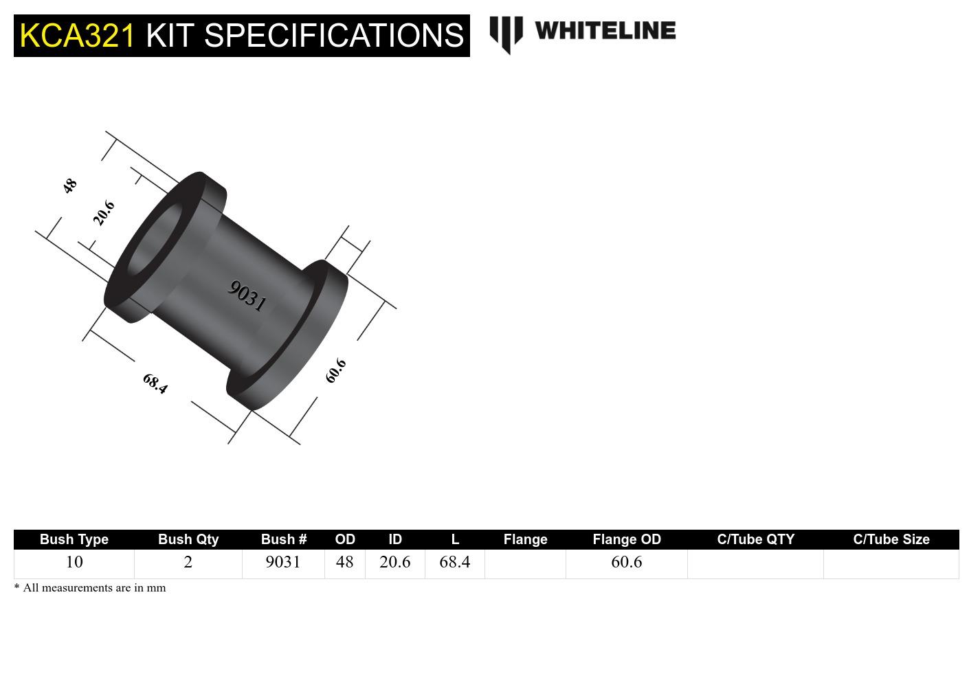 Front Control Arm Lower - Inner Rear Bushing Double Offset Kit to Suit Mitsubishi Galant HG, HH