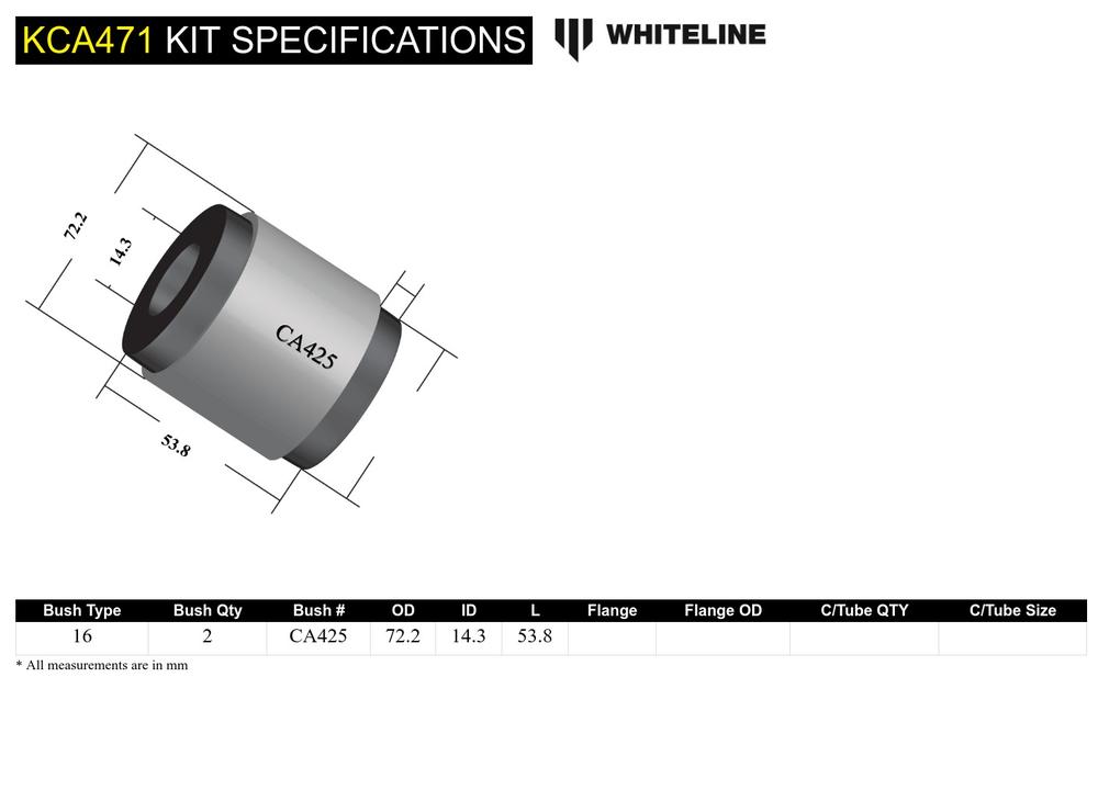 Front Control Arm Lower - InnerRear Bushing Double Offset Kit to Suit Mitsubishi Lancer Evolution X