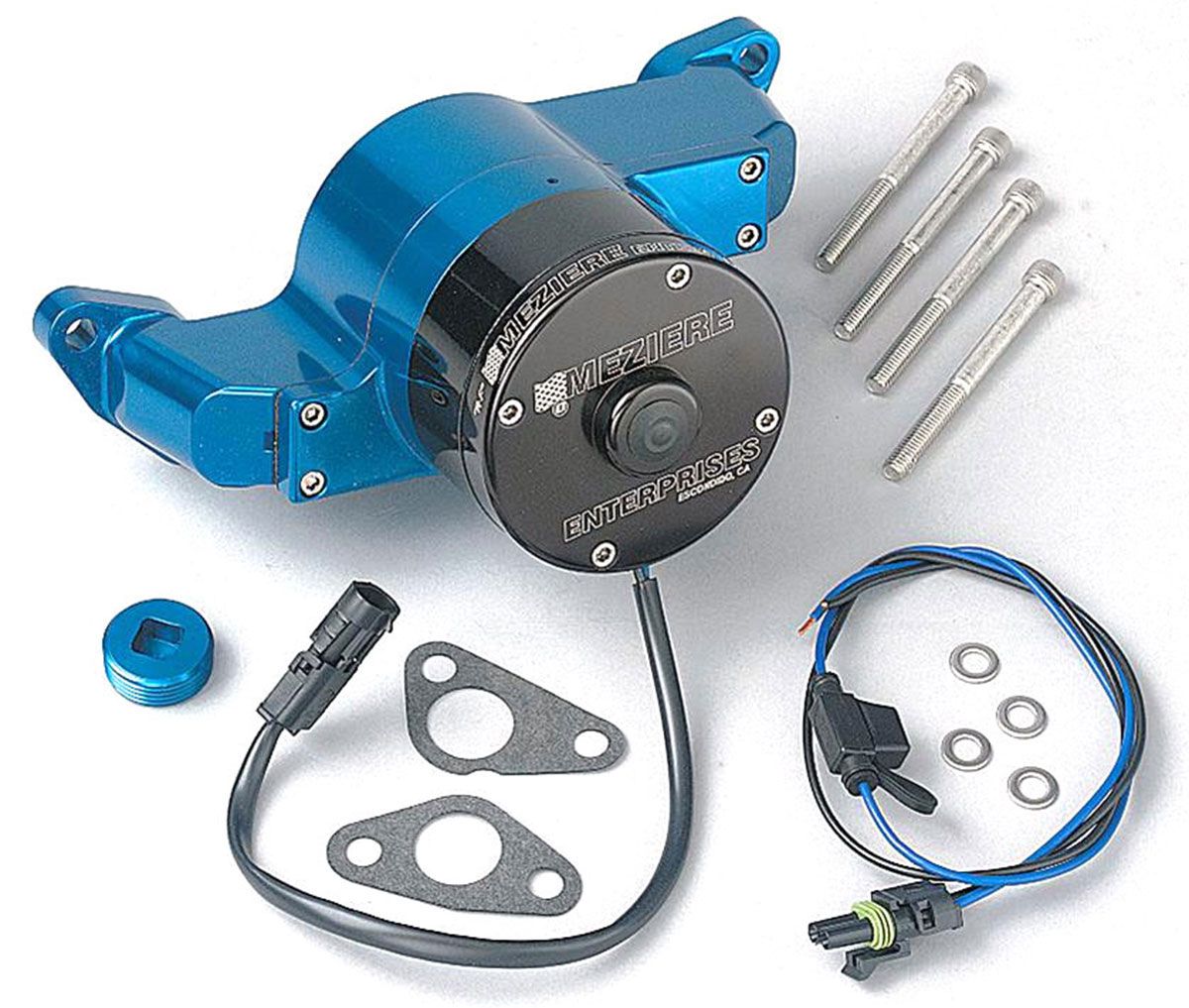 Meziere Small Block Ford Electric Water Pump, Blue Finish MZWP111BHD