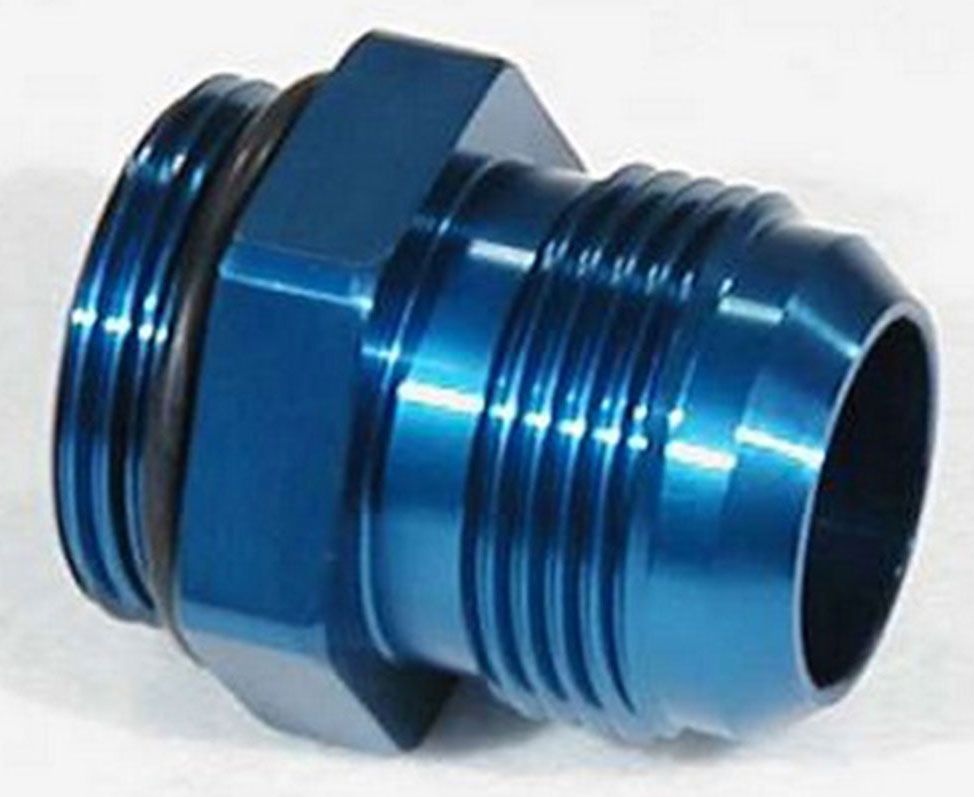 Meziere Water Pump Fitting, #16AN O-Ring To #16AN Flare, Blue Finish MZWP16016B