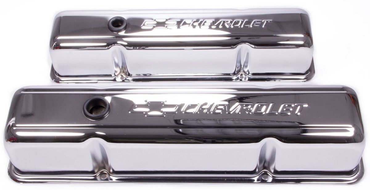 Proform Stamped Valve Covers with Chevrolet Logo (Tall Style with Baffle) Chrome PR141-1