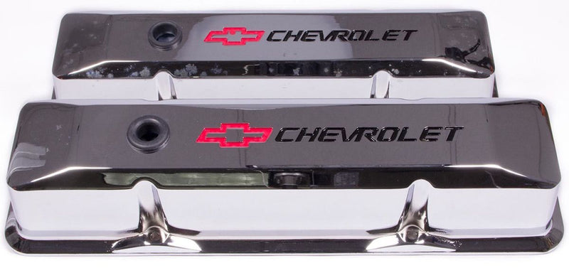 Proform Die Cast Valve Covers with Chevrolet Logo (Tall Style) Chrome PR141-117