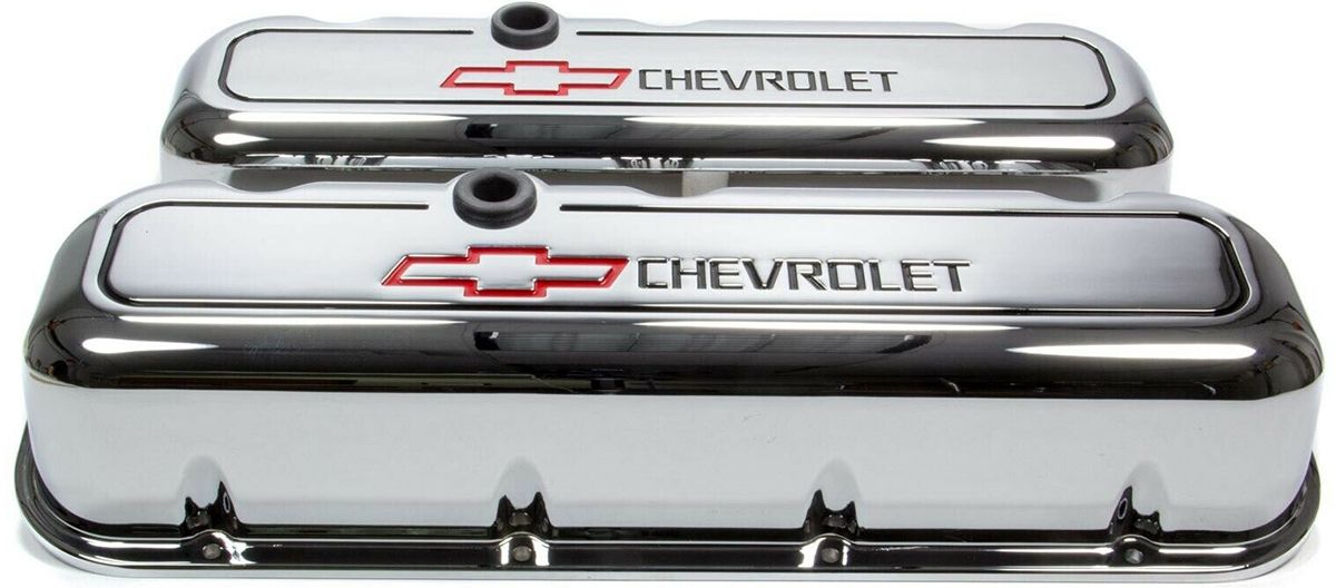 Proform Die Cast Valve Covers with Chevrolet Logo (Tall Style) Chrome PR141-140